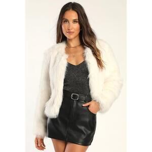 Lulus Glam Attitude Ivory Faux Fur Jacket White - Size XS